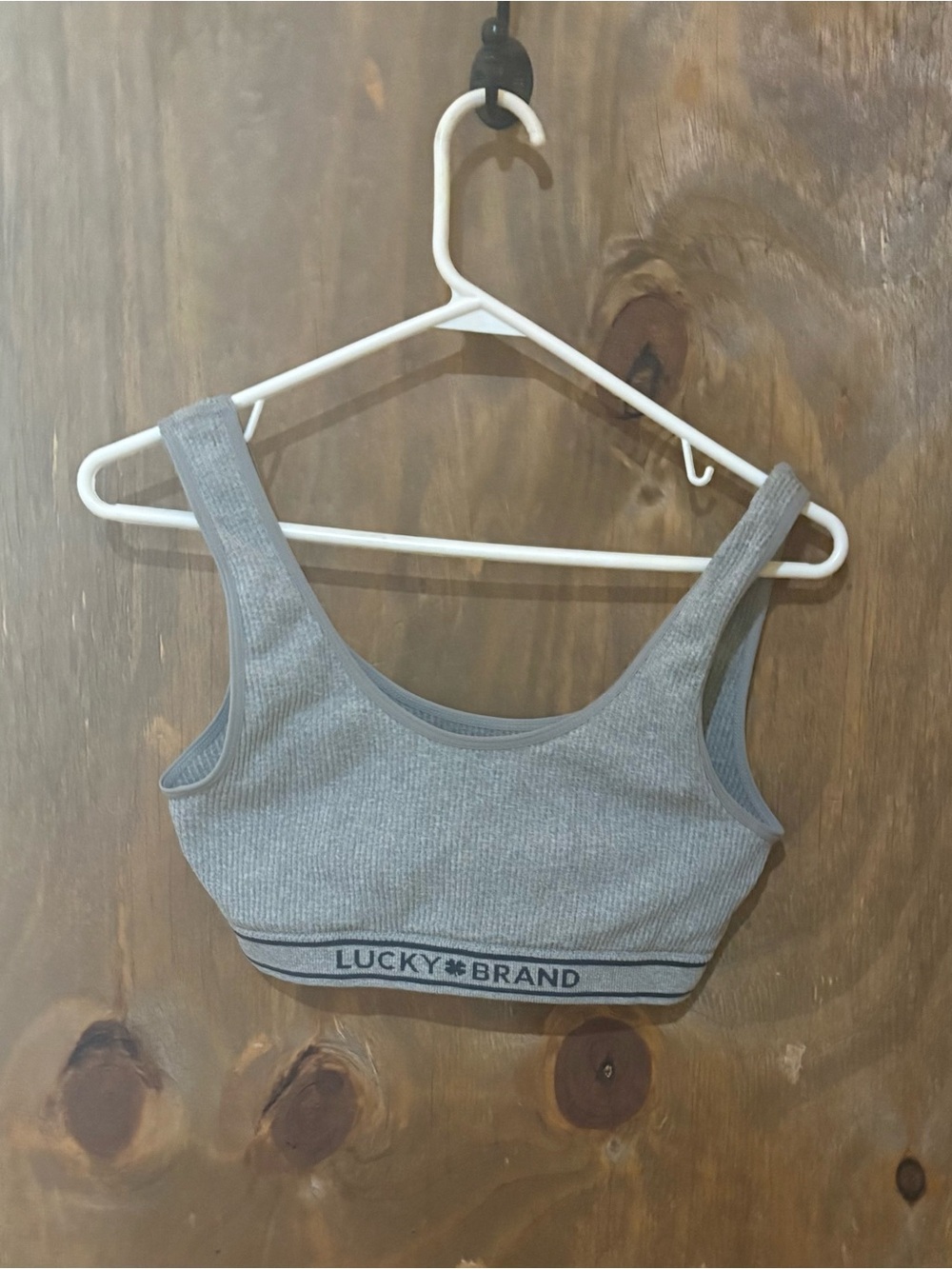 Lucky Brand Light Gray Ribbed Sports Bralette with Blue Logo